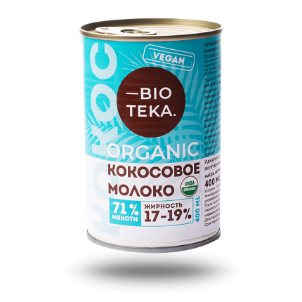 BIOTEKA Органическое кокосовое молоко 17-19% жирности 400 мл ж/б